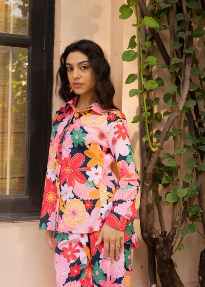 A Model Wearing Multicolor Organic Cotton Rio Shirt- Mosaic Pink Print, curated by Only Ethikal
