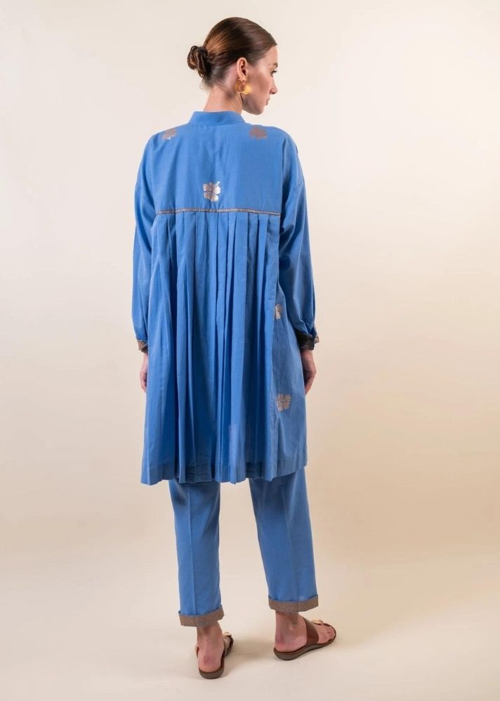 A Model Wearing Blue Pure Cotton Laxmi Alva Co-Ord Set, curated by Only Ethikal