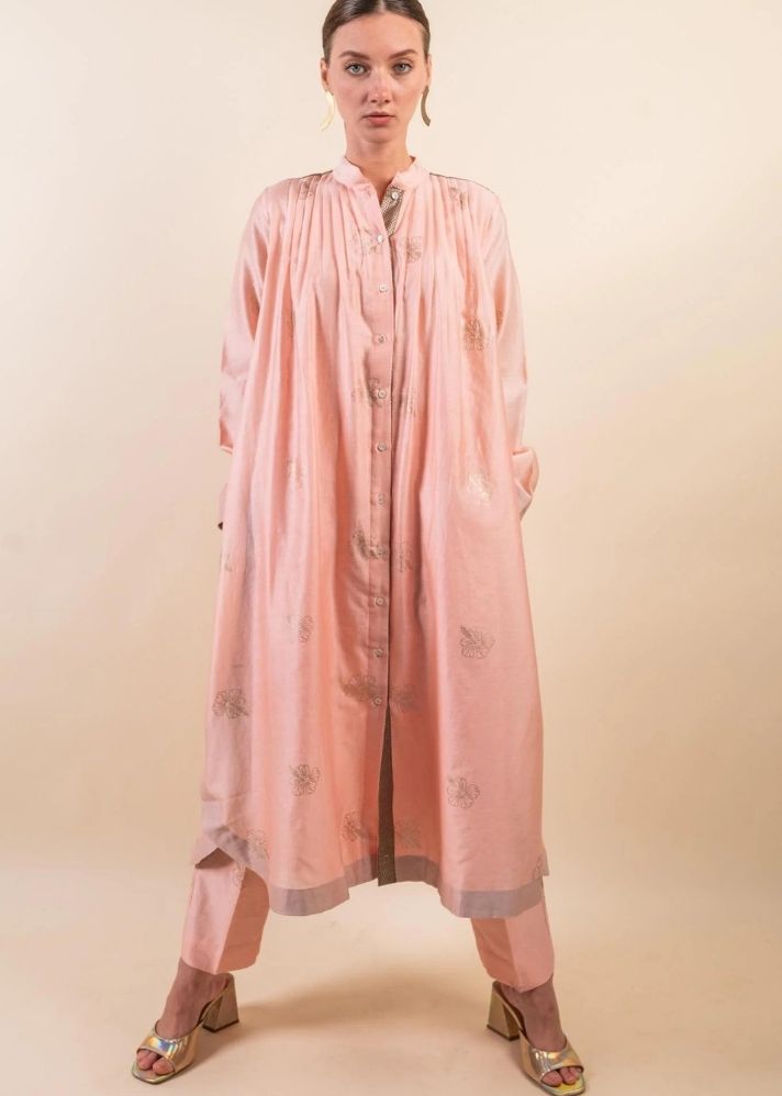 A Model Wearing Pink Cotton Silk Zoya Co-Ord Set, curated by Only Ethikal