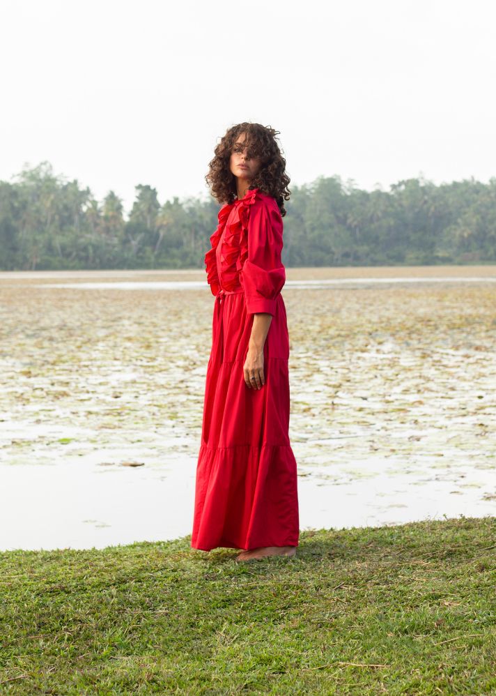 fitted lace wedding dress Red One Shoulder Relax Maxi Dress