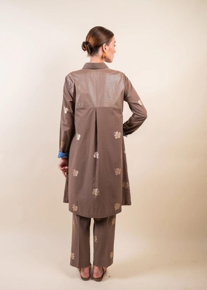 A Model Wearing Brown Pure Cotton Nalini Co-Ord Set, curated by Only Ethikal