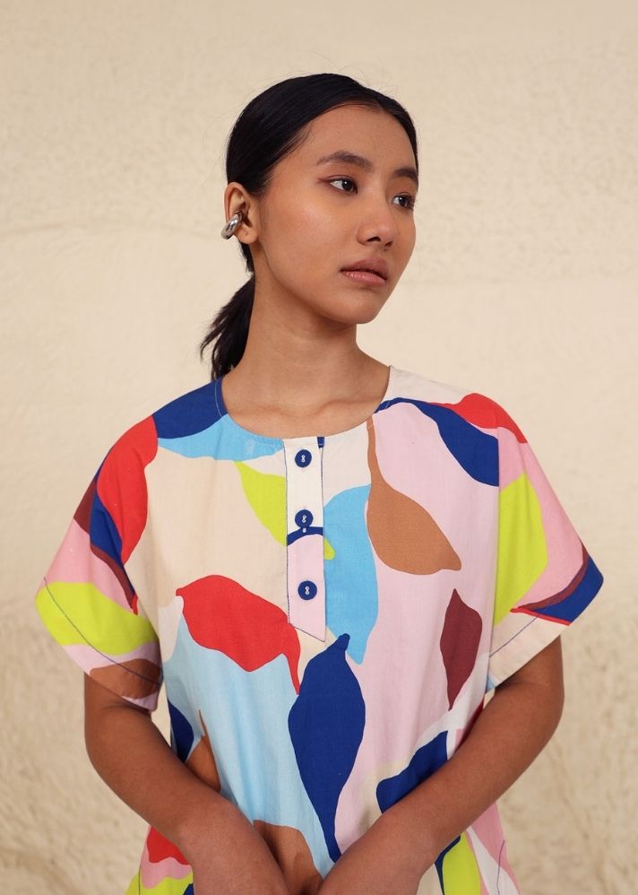 A Model Wearing Multicolor Cotton Morgan Print Co-Ord, curated by Only Ethikal