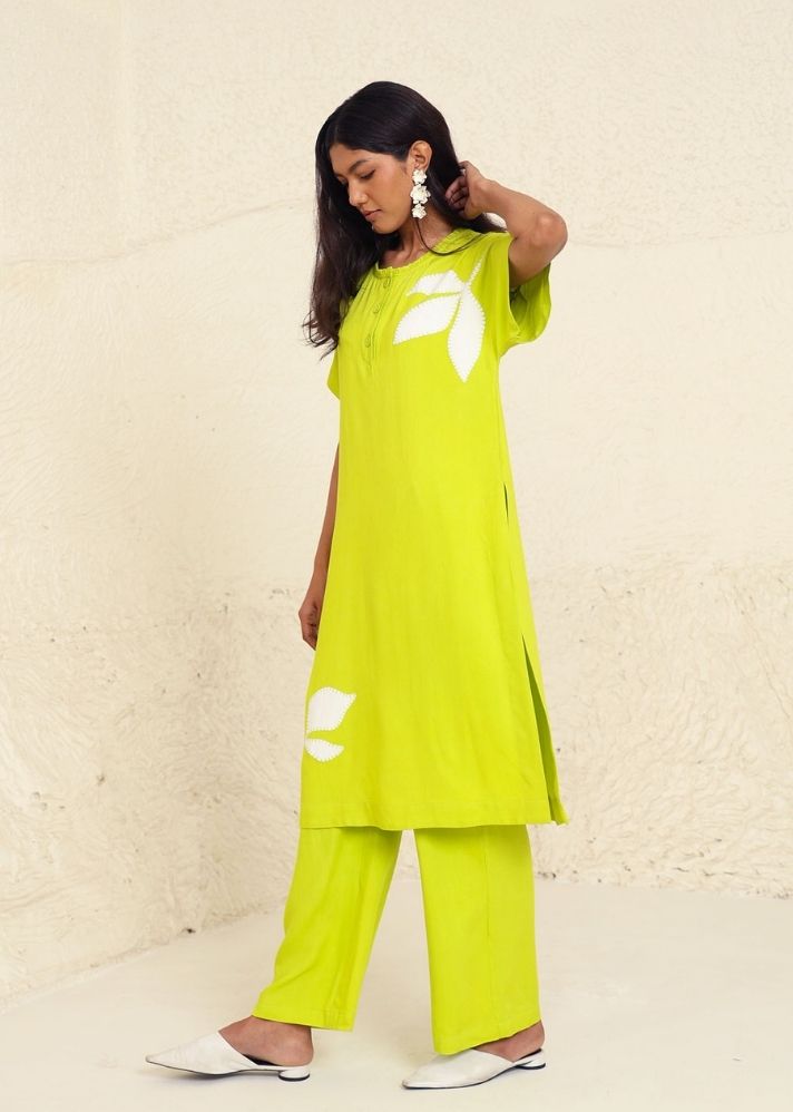 A Model Wearing Yellow Lyocell Morgan Solid Co-Ord, curated by Only Ethikal