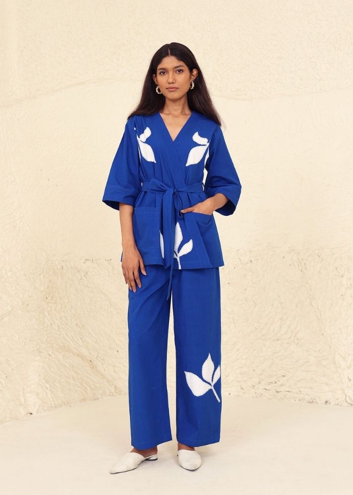 A Model Wearing Blue Cotton Everly Solid Co-Ord, curated by Only Ethikal