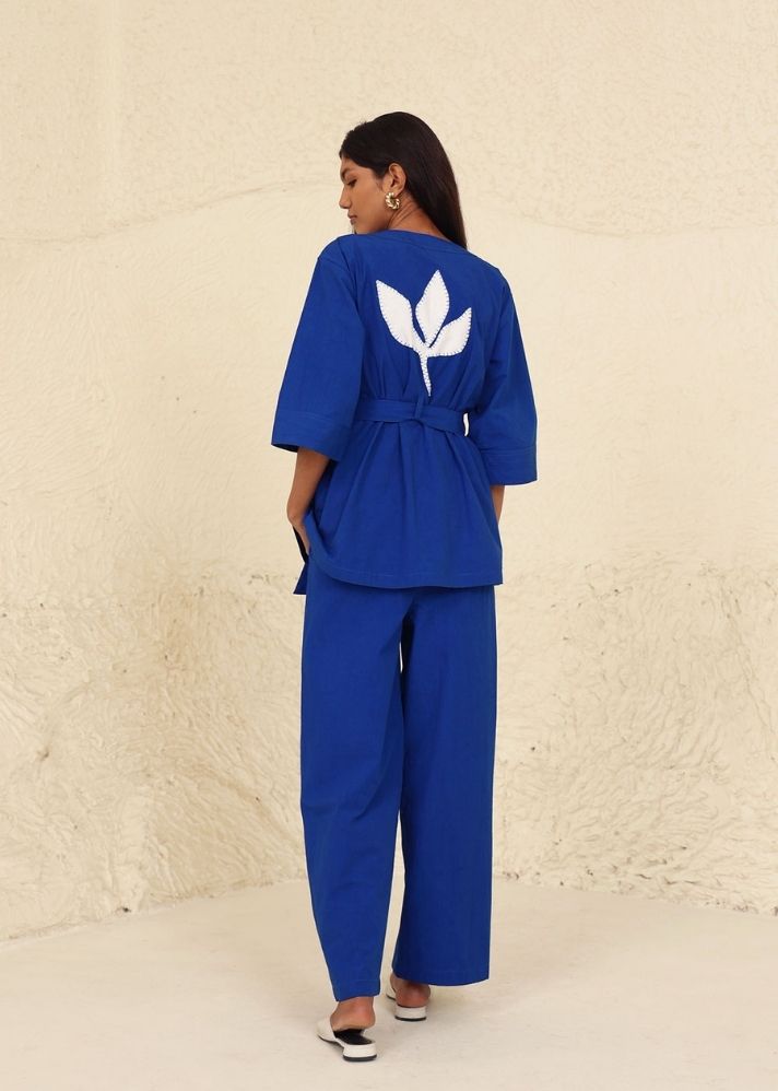 A Model Wearing Blue Cotton Everly Solid Co-Ord, curated by Only Ethikal