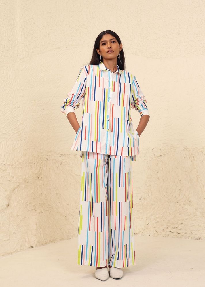 A Model Wearing Multicolor Cotton Parker Multi Print Co-Ord, curated by Only Ethikal