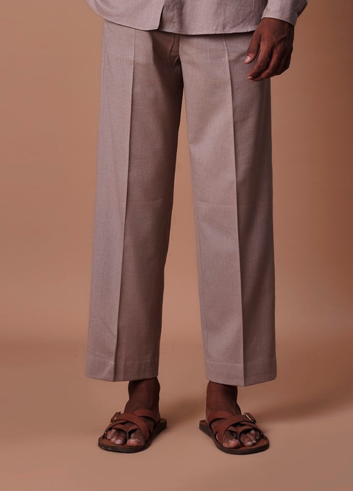 A Model Wearing  Grey Pure Cotton Grey Placket Shirt And Ankle Pant Set, curated by Only Ethikal