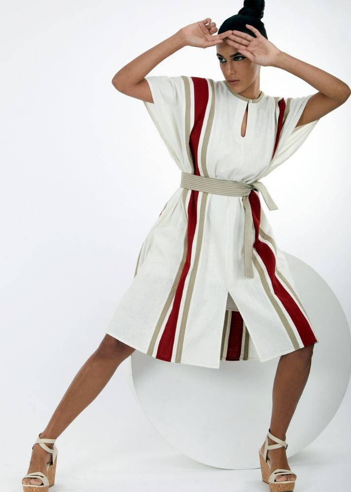 A Model Wearing White Pure Cotton Fubu Natural White Short Dress, curated by Only Ethikal