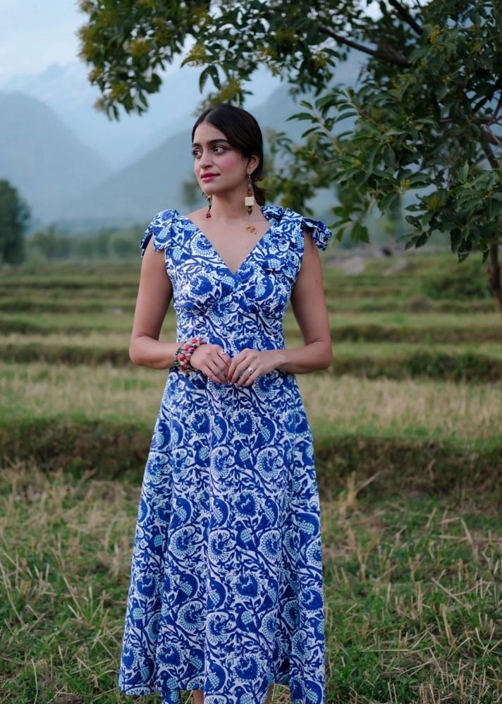 A Model Wearing Multicolor Pure Cotton Parashar Tieup Dress, curated by Only Ethikal