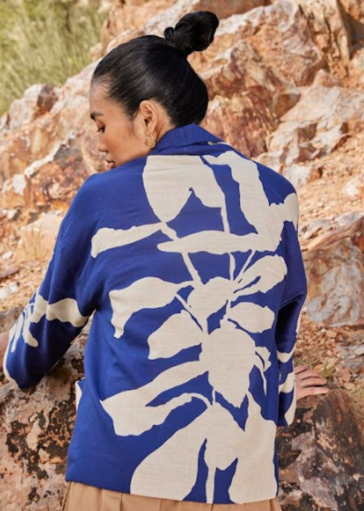 A Model Wearing Blue Warm sandwich fabric Atlantis Days Reversable Jacket, curated by Only Ethikal