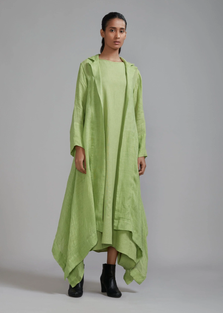 A Model Wearing Green Handloom Cotton Trench Green Koza Jacket , curated by Only Ethikal