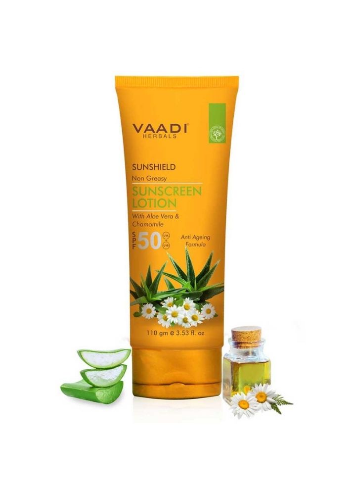 Product image of Vaadi Organics Organic Sunscreen Lotion SPF 50 with Aloe Vera & Chamomile - Non Greasy, curated by Only Ethikal