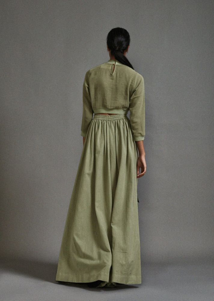 A Model Wearing Green Handwoven Cotton Cargo Skirt, curated by Only Ethikal