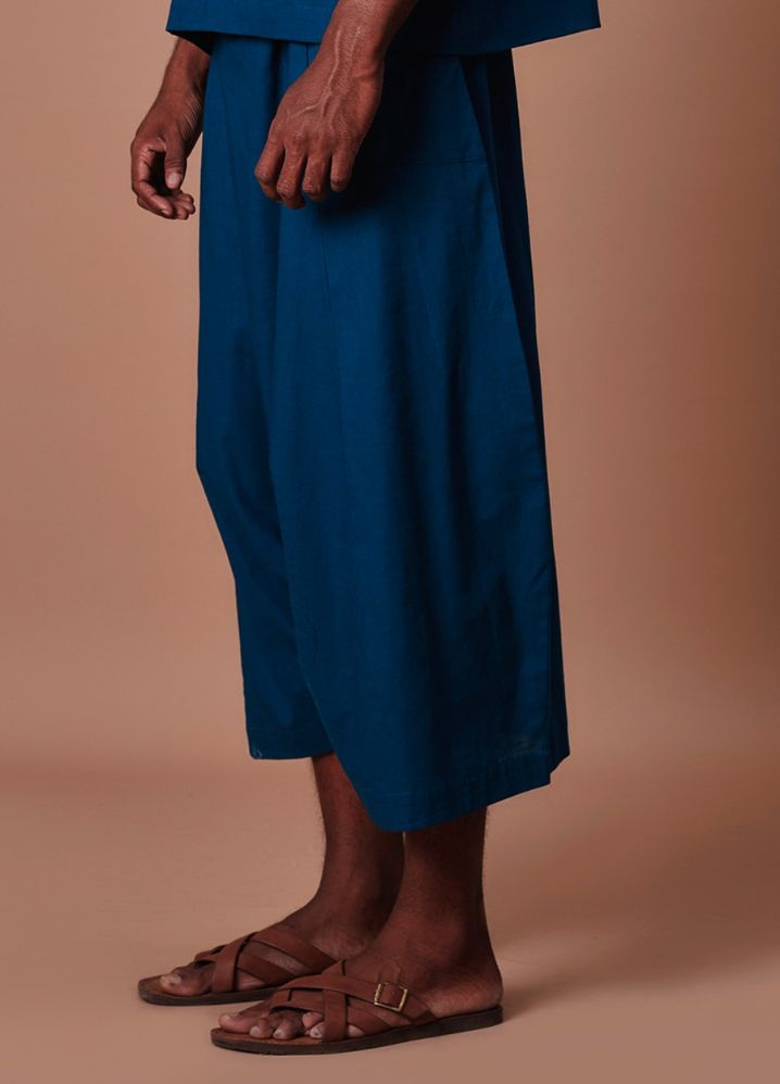 A Model Wearing  Blue Pure Cotton Teal Blue Easy Fit Harem Pants, curated by Only Ethikal