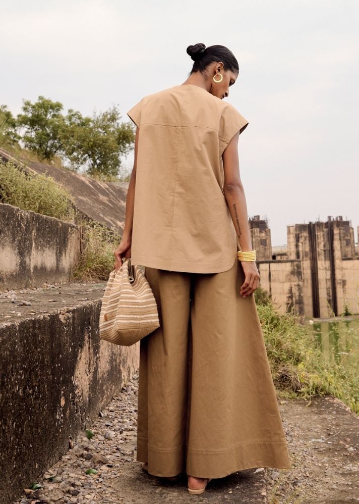 A Model Wearing Beige    Pure Cotton Owlet Top, curated by Only Ethikal