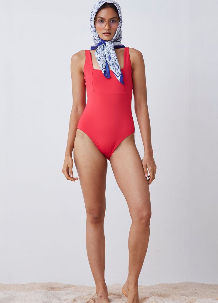 Buy Red Recycled Fabric Swimwear - Coral Jolene Swimsuit by The Summer  House // Only Ethikal - Sustainable Brand.