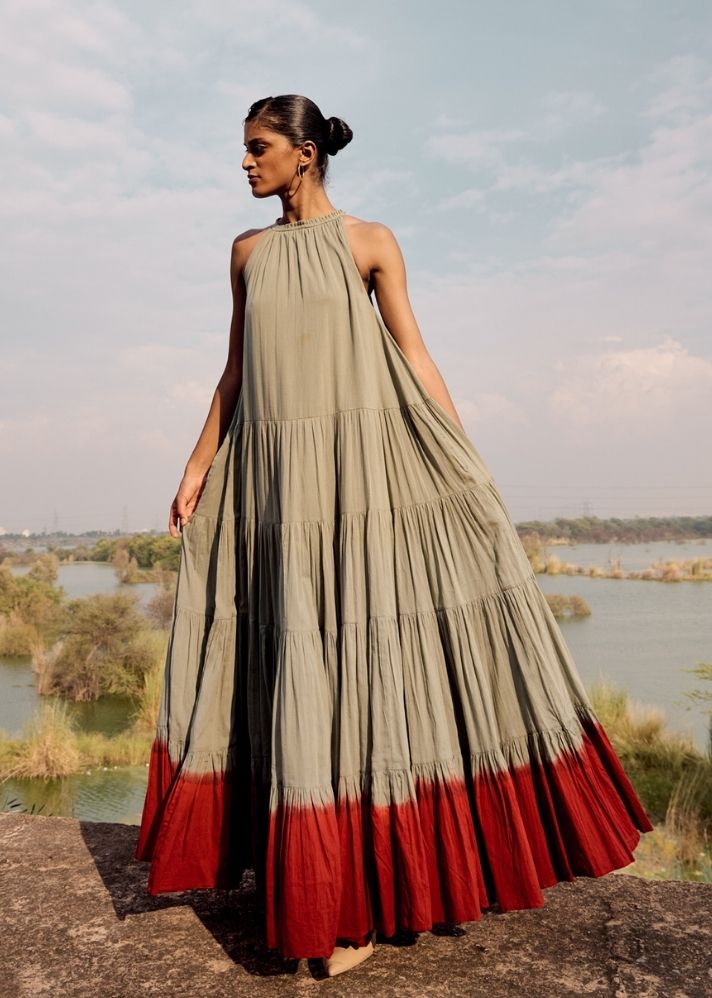 A Model Wearing Multicolor Pure Cotton Tesia Maxi Dress, curated by Only Ethikal