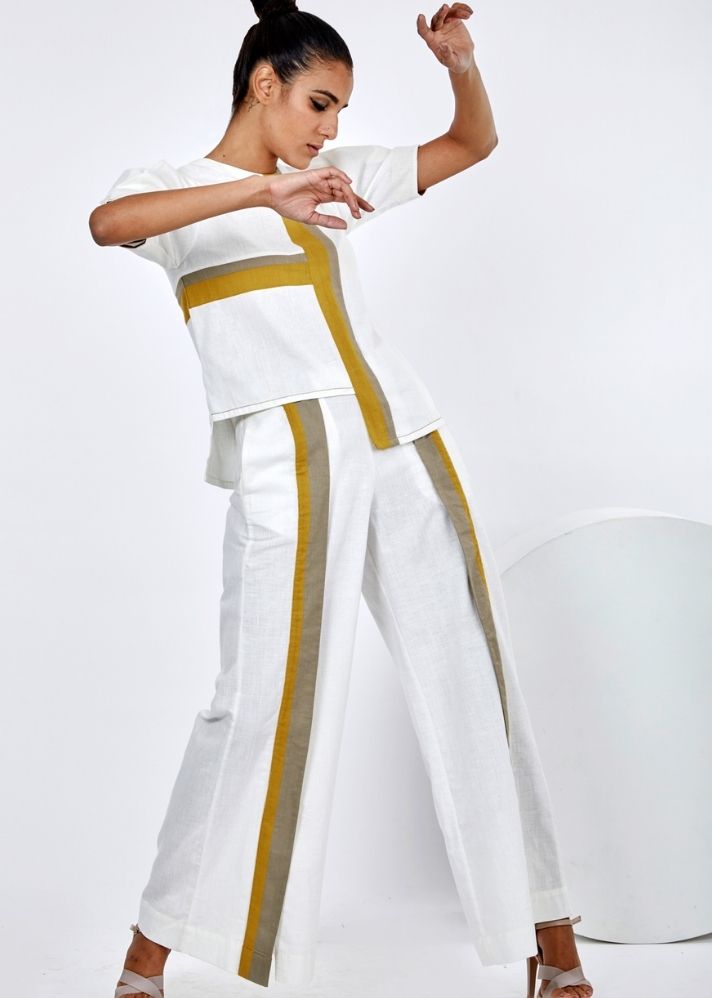 A Model Wearing White Pure Cotton Roy & Saamo Natural White Co-Ord Set, curated by Only Ethikal