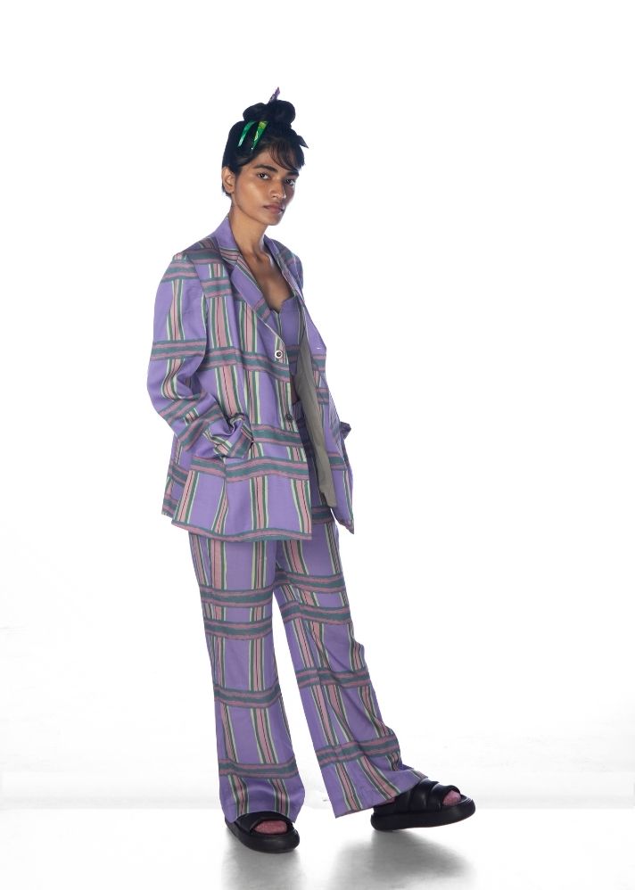 A Model Wearing Purple Lyocell Chaarpai Blazer, curated by Only Ethikal