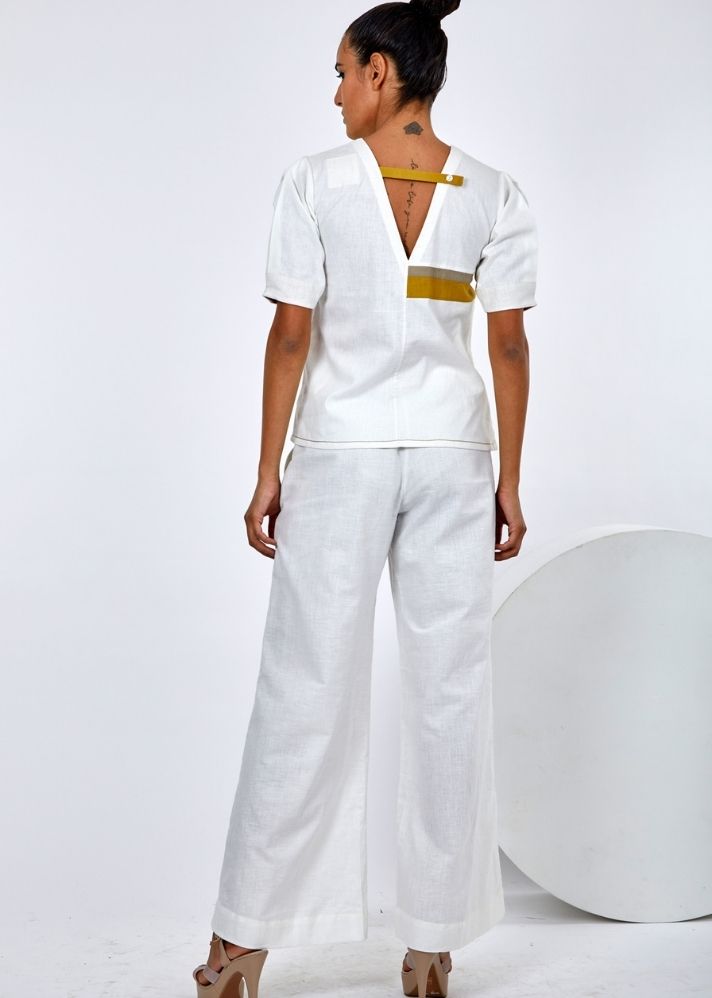 A Model Wearing White Pure Cotton Roy & Saamo Natural White Co-Ord Set, curated by Only Ethikal