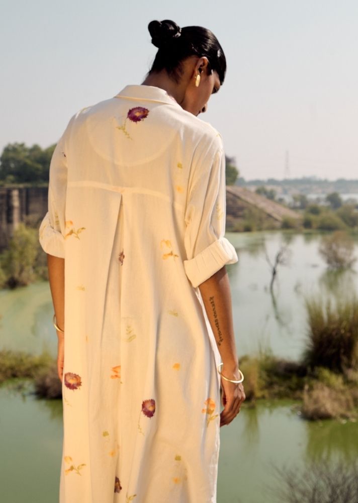 A Model Wearing Multicolor Pure Cotton Silverbill Maxi Dress, curated by Only Ethikal