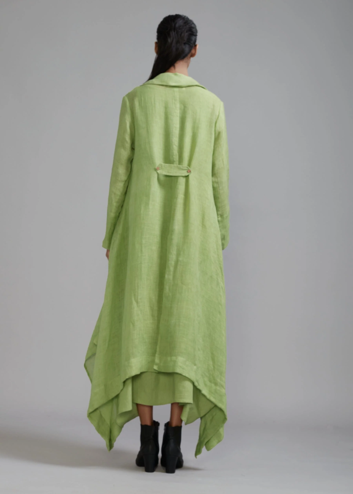 A Model Wearing Green Handloom Cotton Vari Aakaar & Trench Jacket Set Green, curated by Only Ethikal