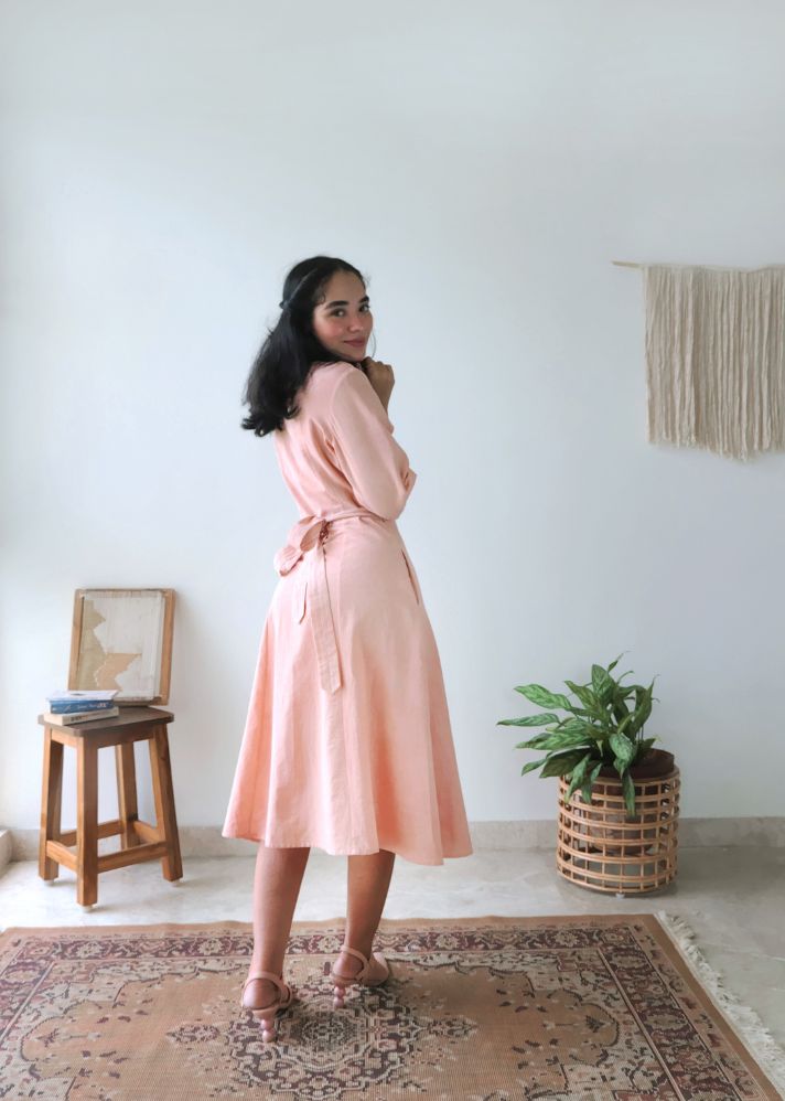 A Model Wearing Pink Handwoven Cotton Sunny Day Wrap Dress, curated by Only Ethikal