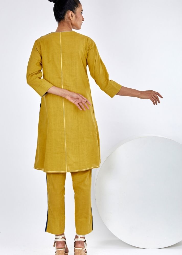 A Model Wearing Yellow Pure Cotton Tamara Ochre/ Mustard Co-Ord Set, curated by Only Ethikal