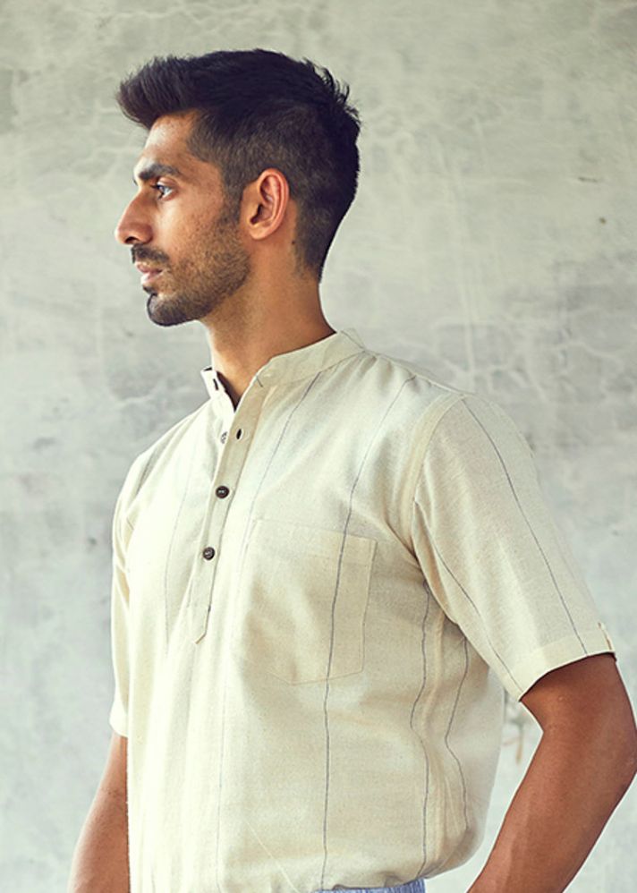 A Model Wearing White Pure Cotton Ecru Shirt, curated by Only Ethikal