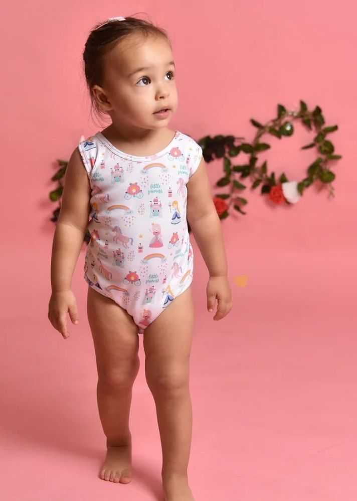 A Model Wearing Multicolor Organic Cotton 3-Pack Sleeveless Organic Bodysuits - Little Princess , Sweet Lavender Purple And White, curated by Only Ethikal