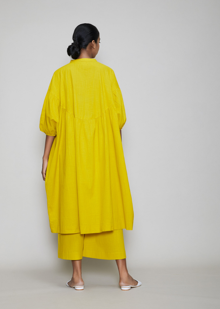 Women wearing Handwoven Cotton yellow Acra Tunic Set by Mati curated by Only ethikal