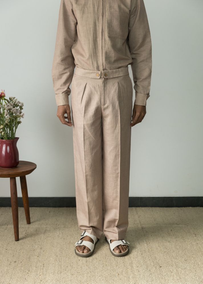 A Model Wearing Beige Hemp Straight Leg Pant, curated by Only Ethikal