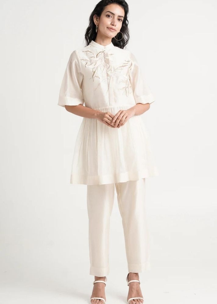 A Model Wearing White Pure Cotton Ivory Abe 2.0Co-Ord Set, curated by Only Ethikal