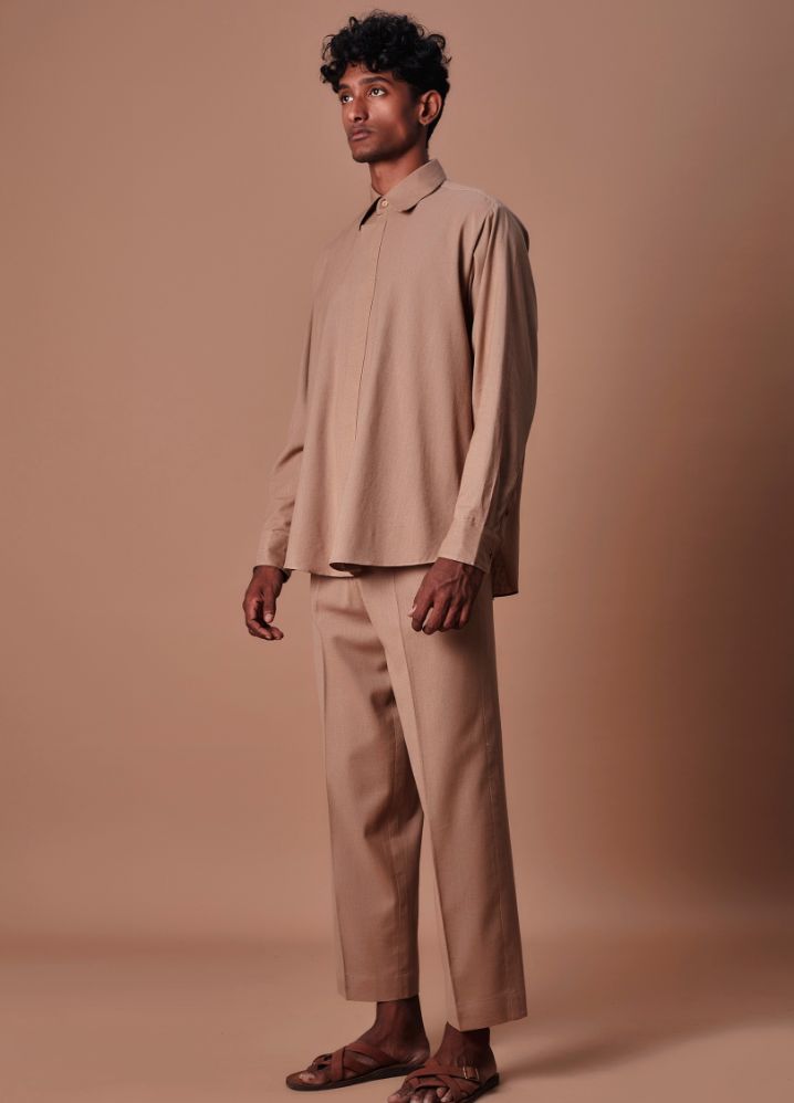 A Model Wearing  Brown Pure Cotton Men's Brown Ankle Pants, curated by Only Ethikal
