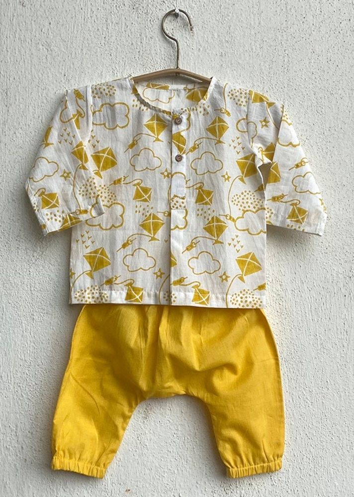 Unisex Organic Patang Kurta With Yellow Pants