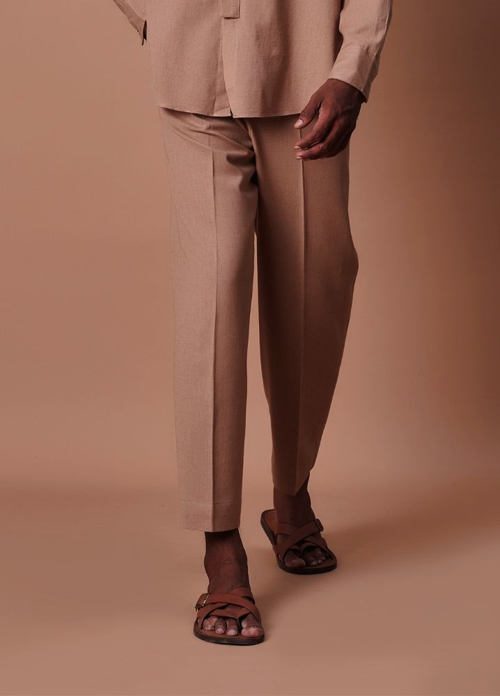 A Model Wearing  Brown Pure Cotton Men's Brown Ankle Pants, curated by Only Ethikal
