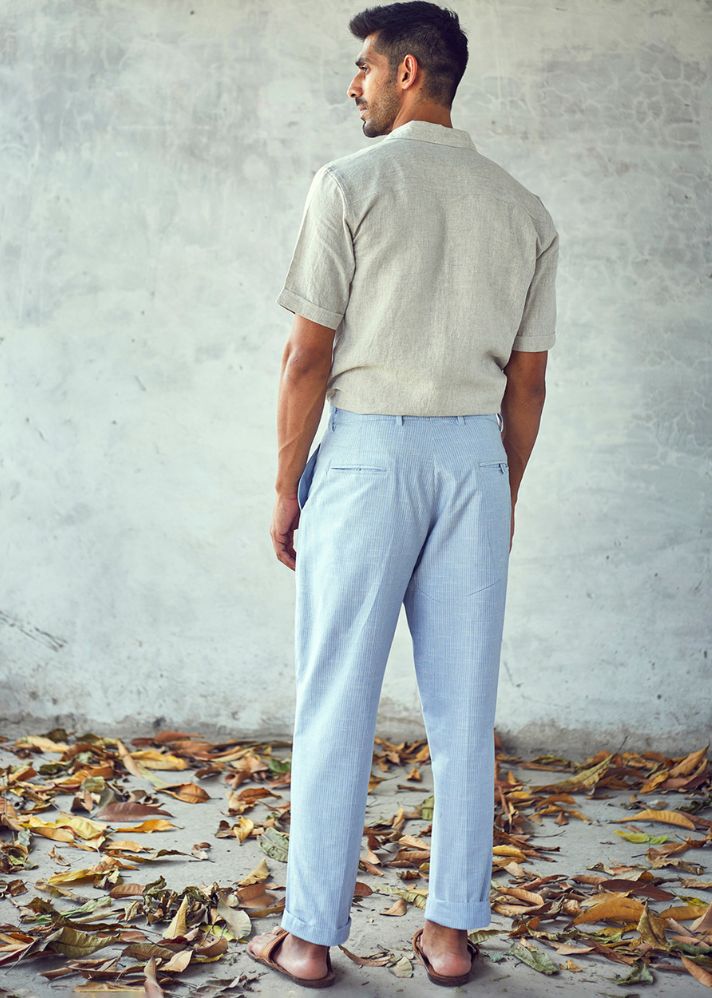 A Model Wearing Blue  Pure Cotton Misty Cloud Trouser, curated by Only Ethikal