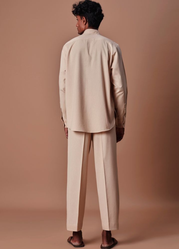 A Model Wearing  Beige Pure Cotton Men's Beige Ankle Pants, curated by Only Ethikal