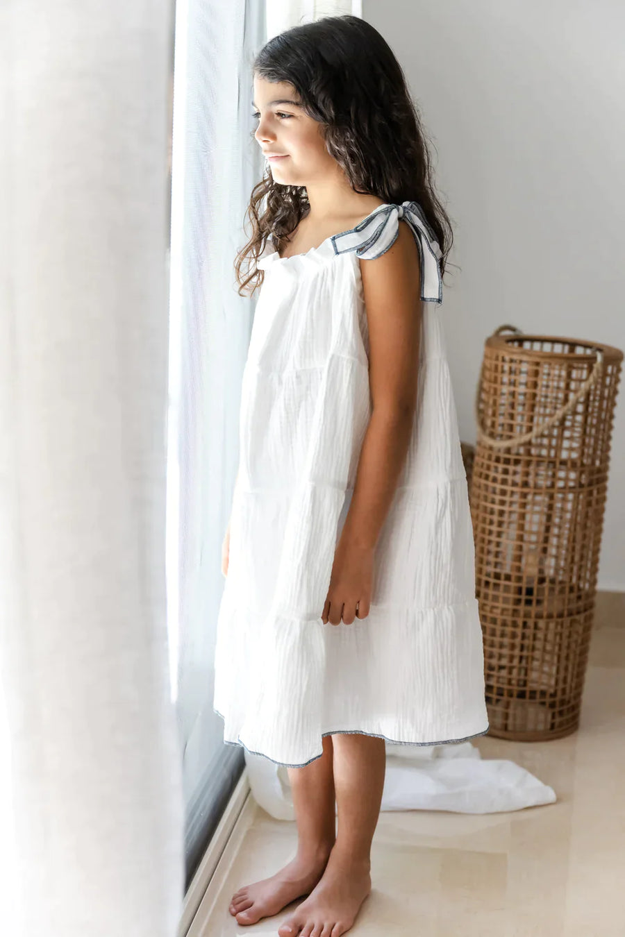A Model Wearing White Pure Cotton Mia Dress, curated by Only Ethikal