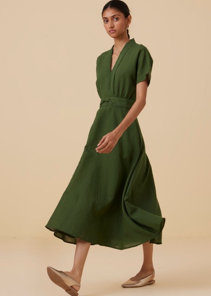 Miyake Green Midi Dress