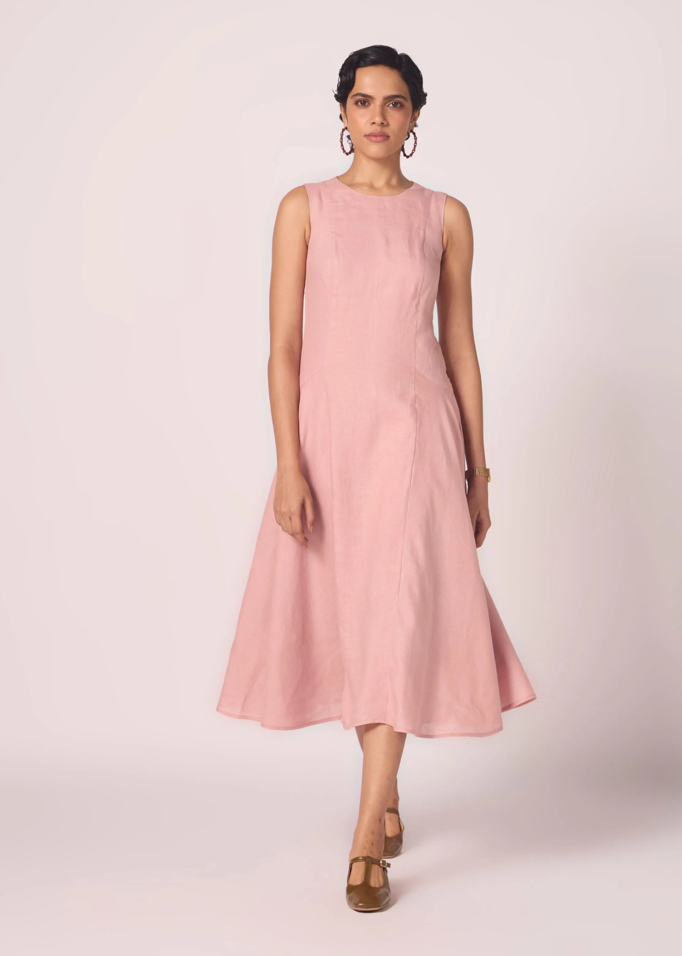 Buy Pink Linen Dress - Pyxis Rose Linen Midi Dress by The Summer House ...