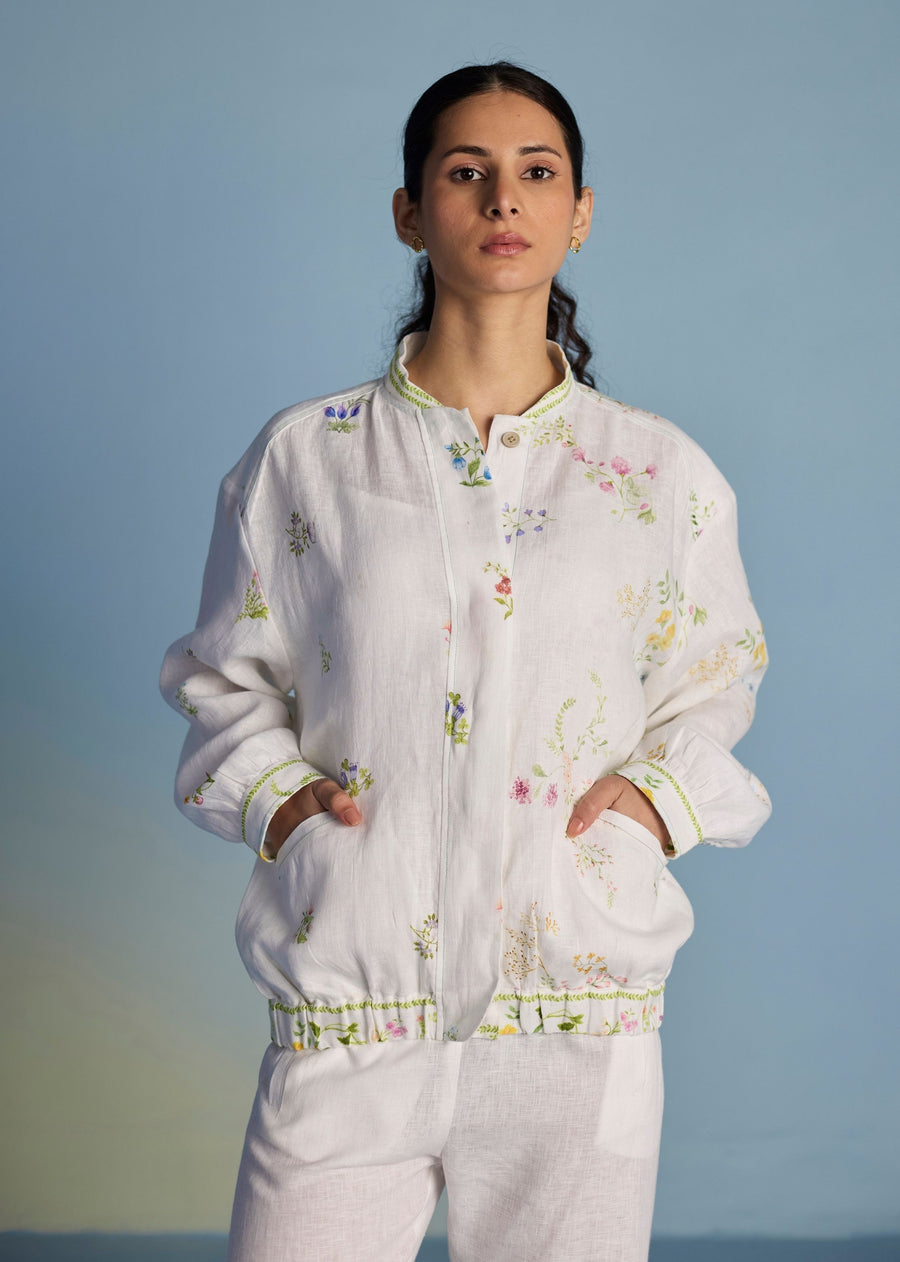 Kayu Floral Printed Bomber Jacket - White