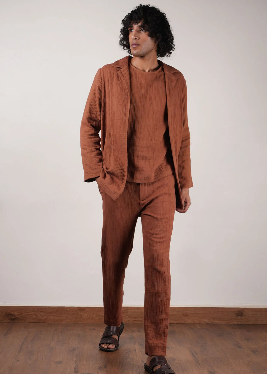 Men'S Brown Crush T-Shirt, Pants  & Jacket Set (3 Pcs)