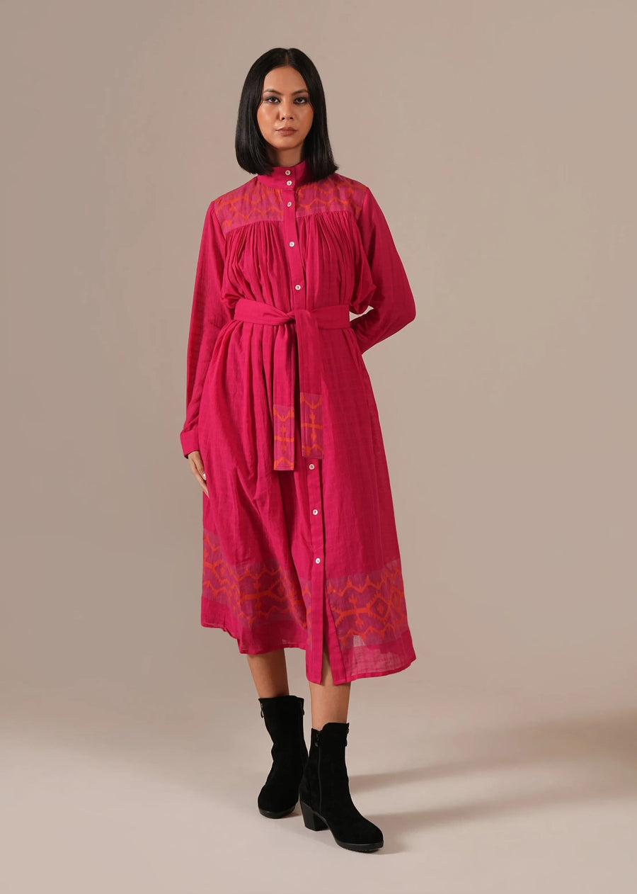 A Model Wearing Multicolor Pure Cotton Pink Dusk Dress, curated by Only Ethikal