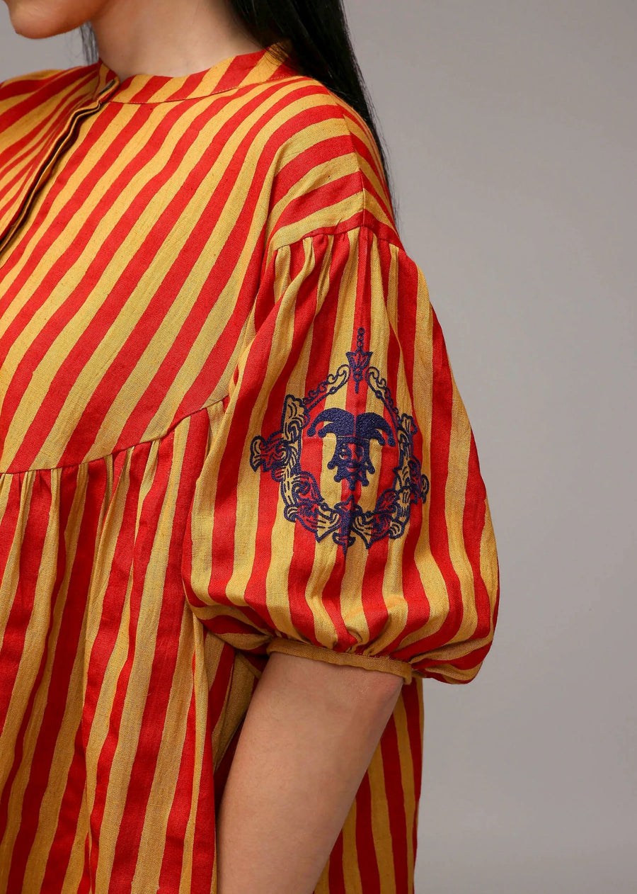 Tan-Brown Red Striped Short Acra Tunic