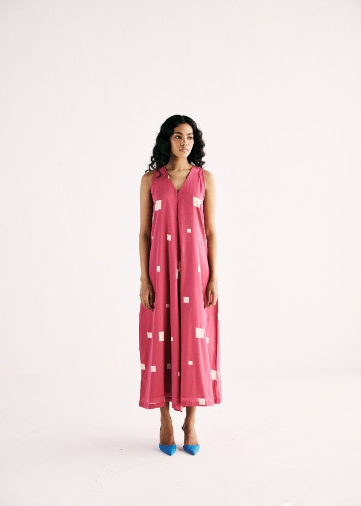 A Model Wearing Multicolor Cotton Mul Pink Matrix Jumpsuit, curated by Only Ethikal