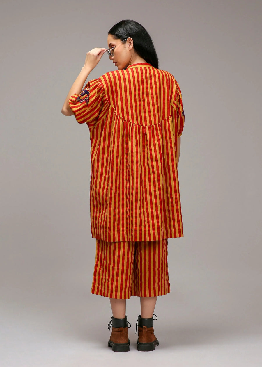 Tan-Brown Red Striped Short Acra Tunic