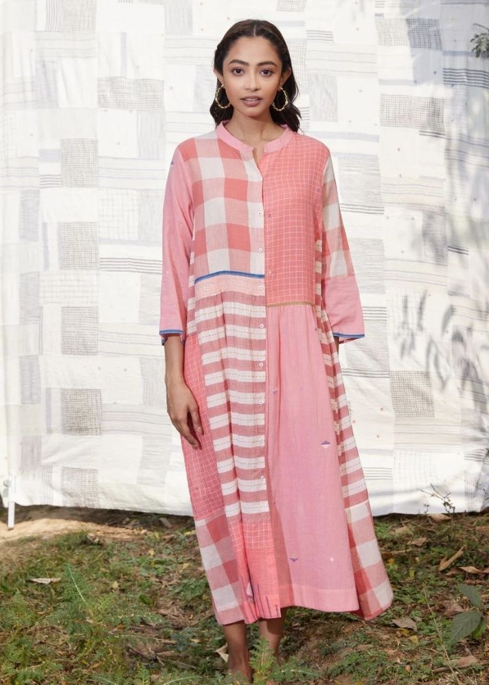 A Model Wearing Multicolor Jamdani Cotton Tarini Dress, curated by Only Ethikal