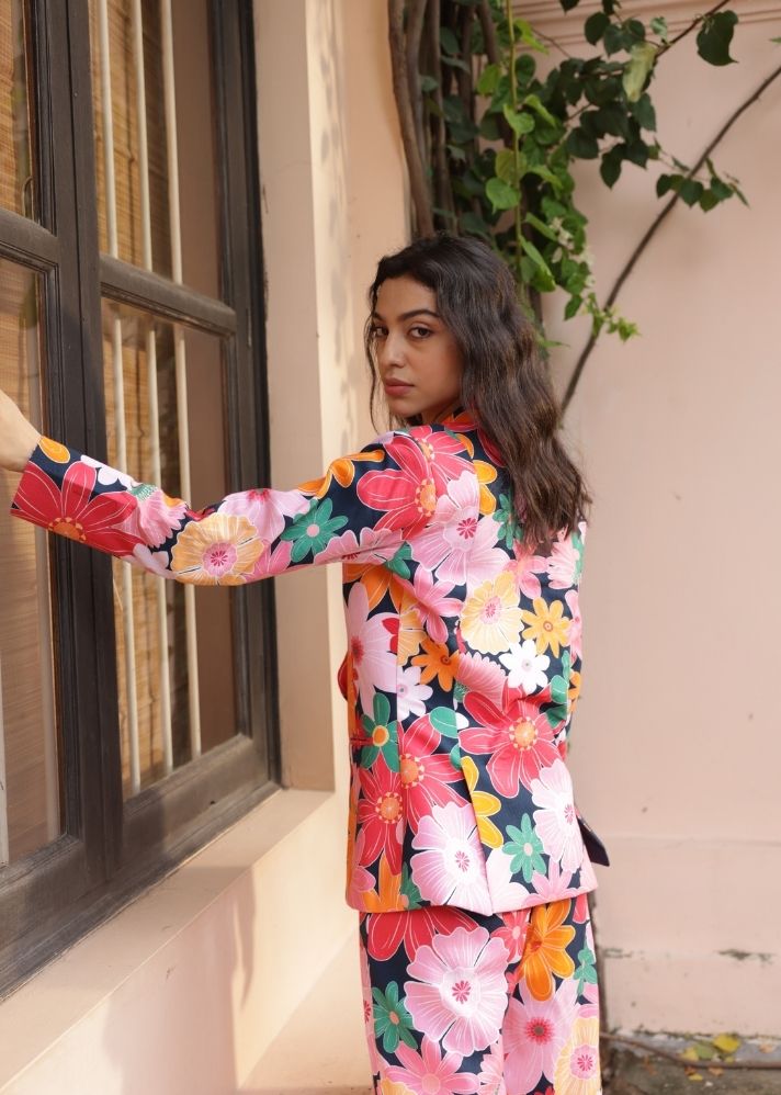 A Model Wearing Multicolor Organic Cotton Bellini Co-Ord Set- Mosaic Pink Print, curated by Only Ethikal