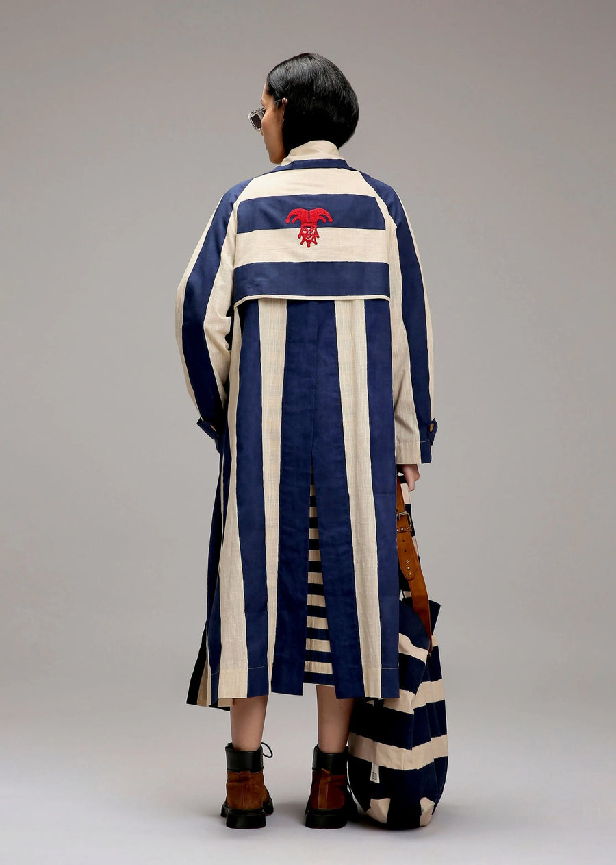 Egg-Shell Blue & Green Dual Stripe Dress Jacket Set (2 Pcs)